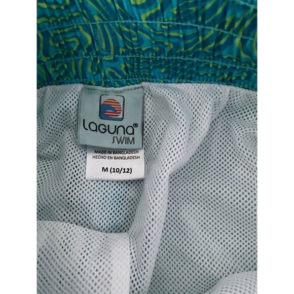 Laguna Swim Shorts M 10/12 Boys Teal & Neon Green Abstract Print 90% Polyester 1 - Picture 3 of 9